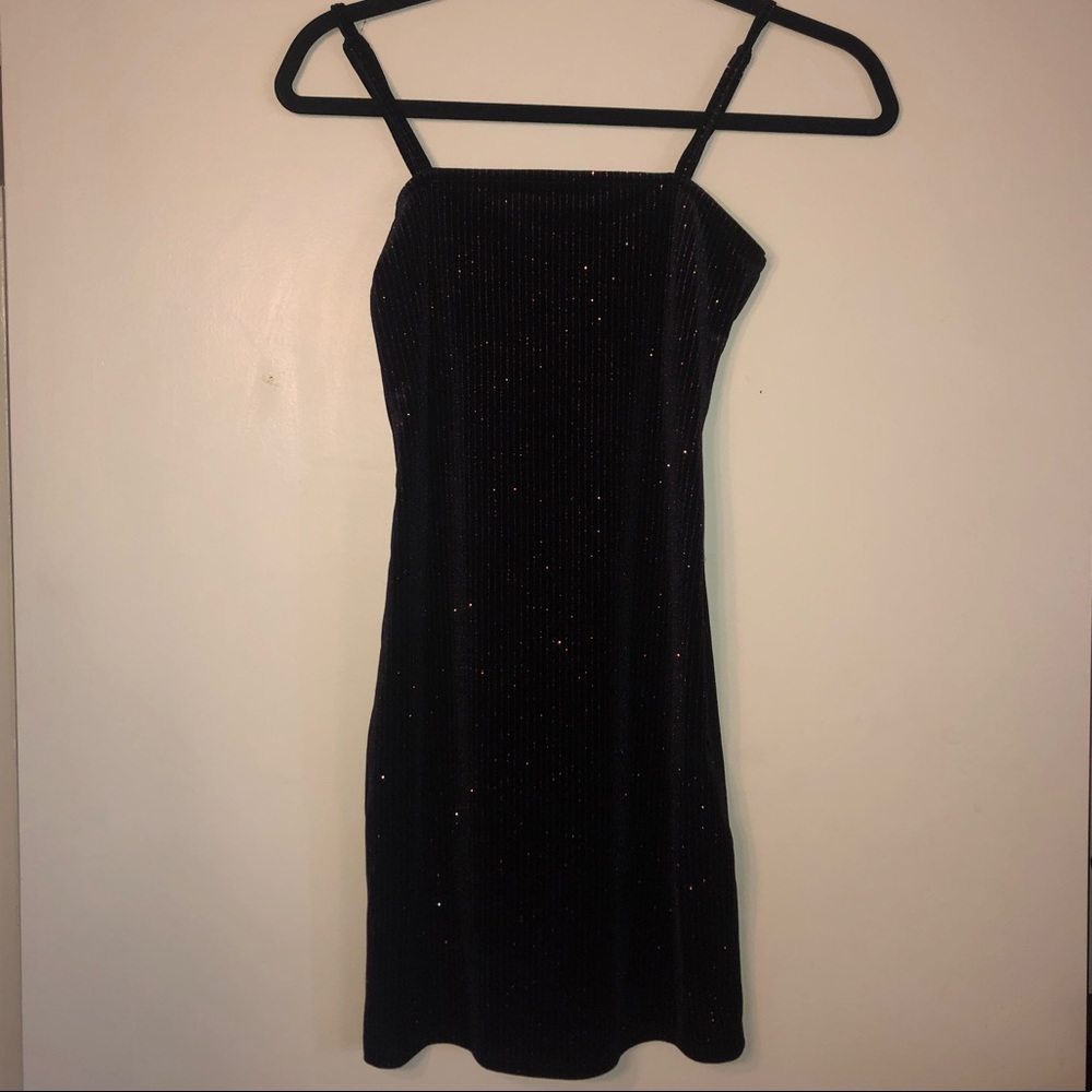 BLACK SPARKLY VELVET MINI DRESS